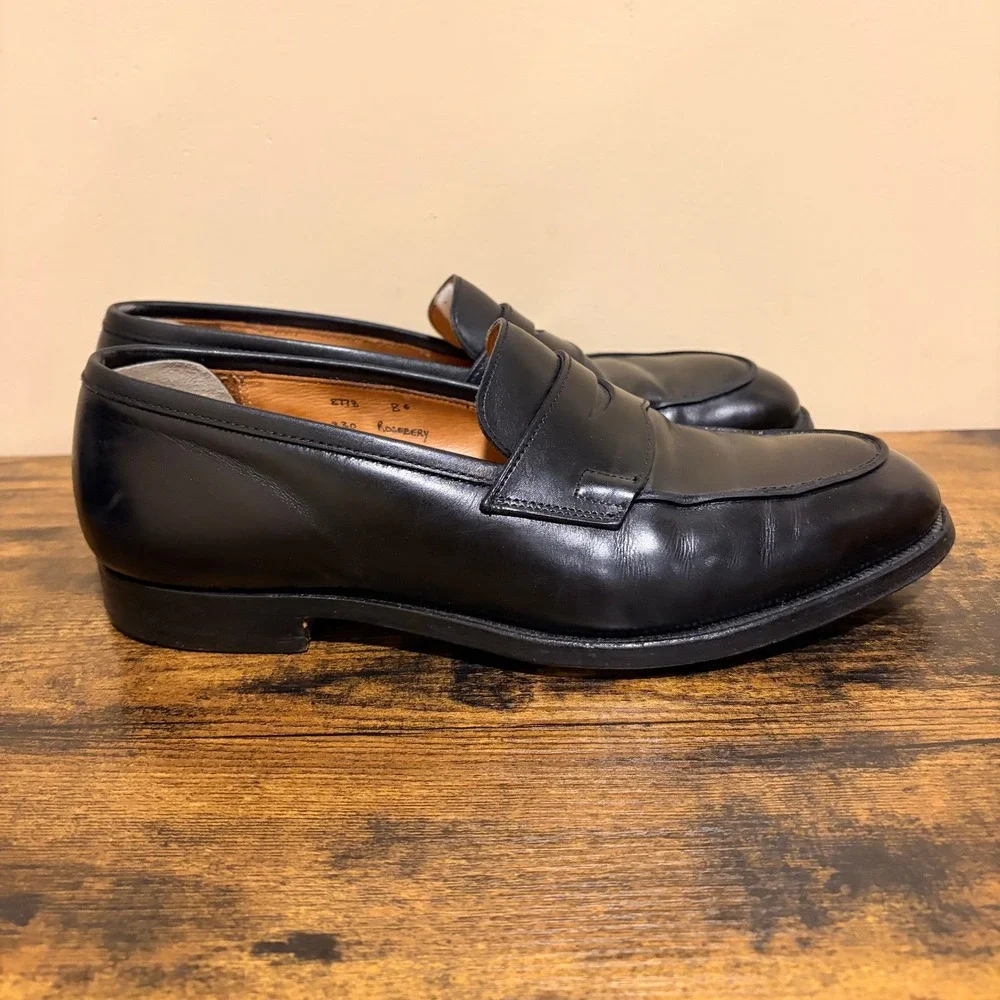 Crockett & Jones Rosebery Black Leather Penny Loafers Mens 8.5 E Made in England